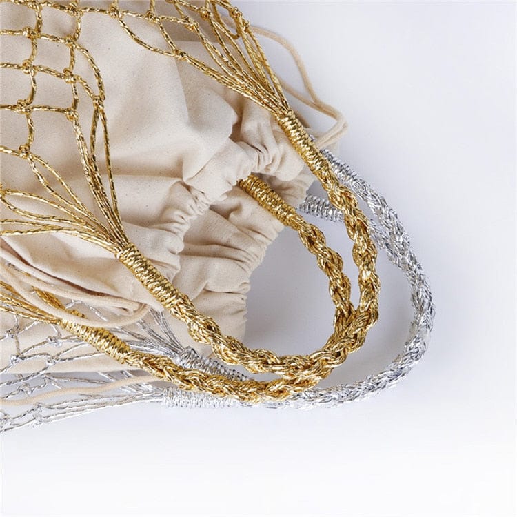 Lesley Hollow Woven Netted Handbag Beach Bag - - Luxury bags by WAAMII