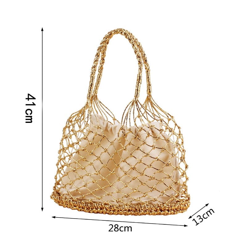 Lesley Hollow Woven Netted Handbag Beach Bag - - Luxury bags by WAAMII