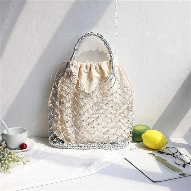 Lesley Hollow Woven Netted Handbag Beach Bag - - Luxury bags by WAAMII