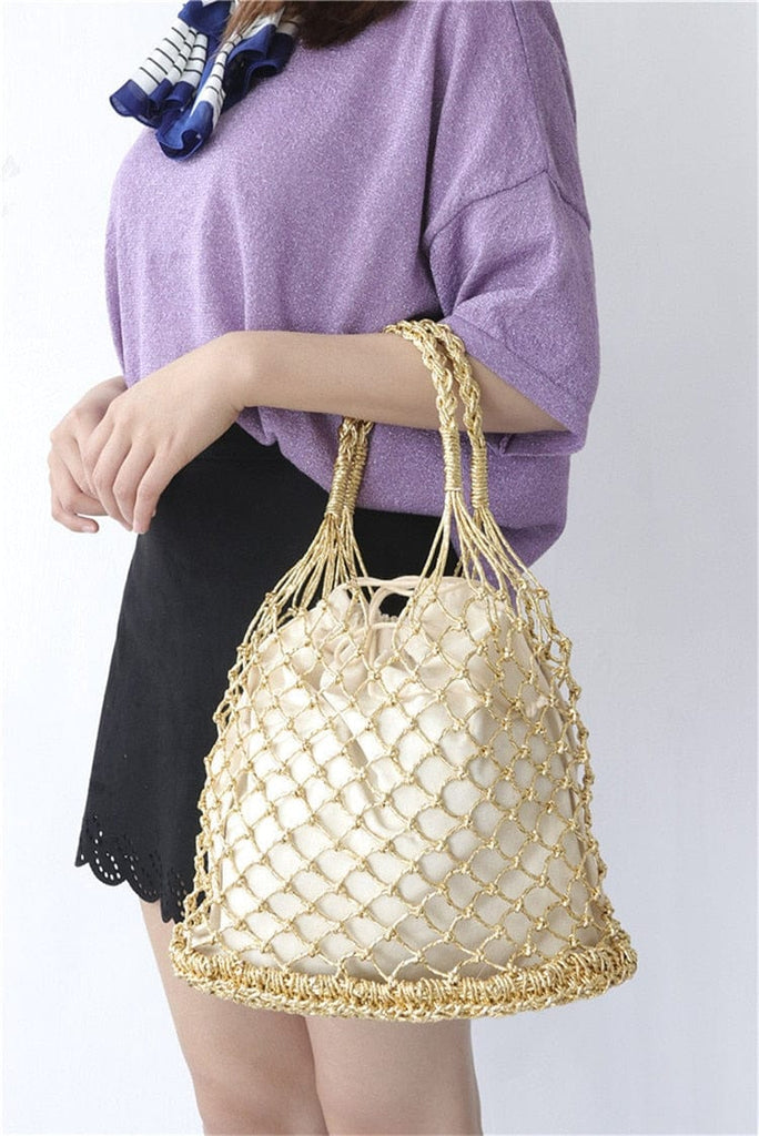 Lesley Hollow Woven Netted Handbag Beach Bag - - Luxury bags by WAAMII