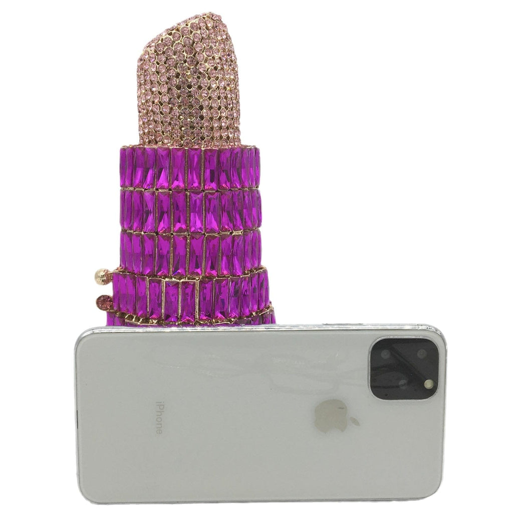 Lipstick Crystal Purse Rhinestone Clutch Evening Handbag - - Luxury bags by WAAMII