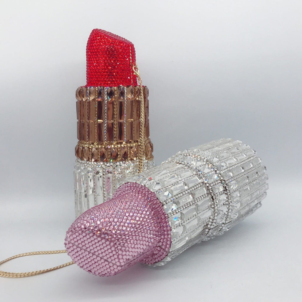 Lipstick Crystal Purse Rhinestone Clutch Evening Handbag bags WAAMII