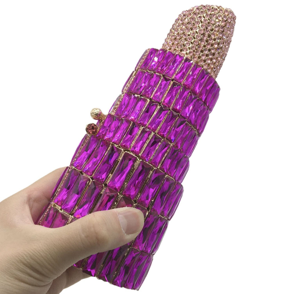Lipstick Crystal Purse Rhinestone Clutch Evening Handbag bags WAAMII