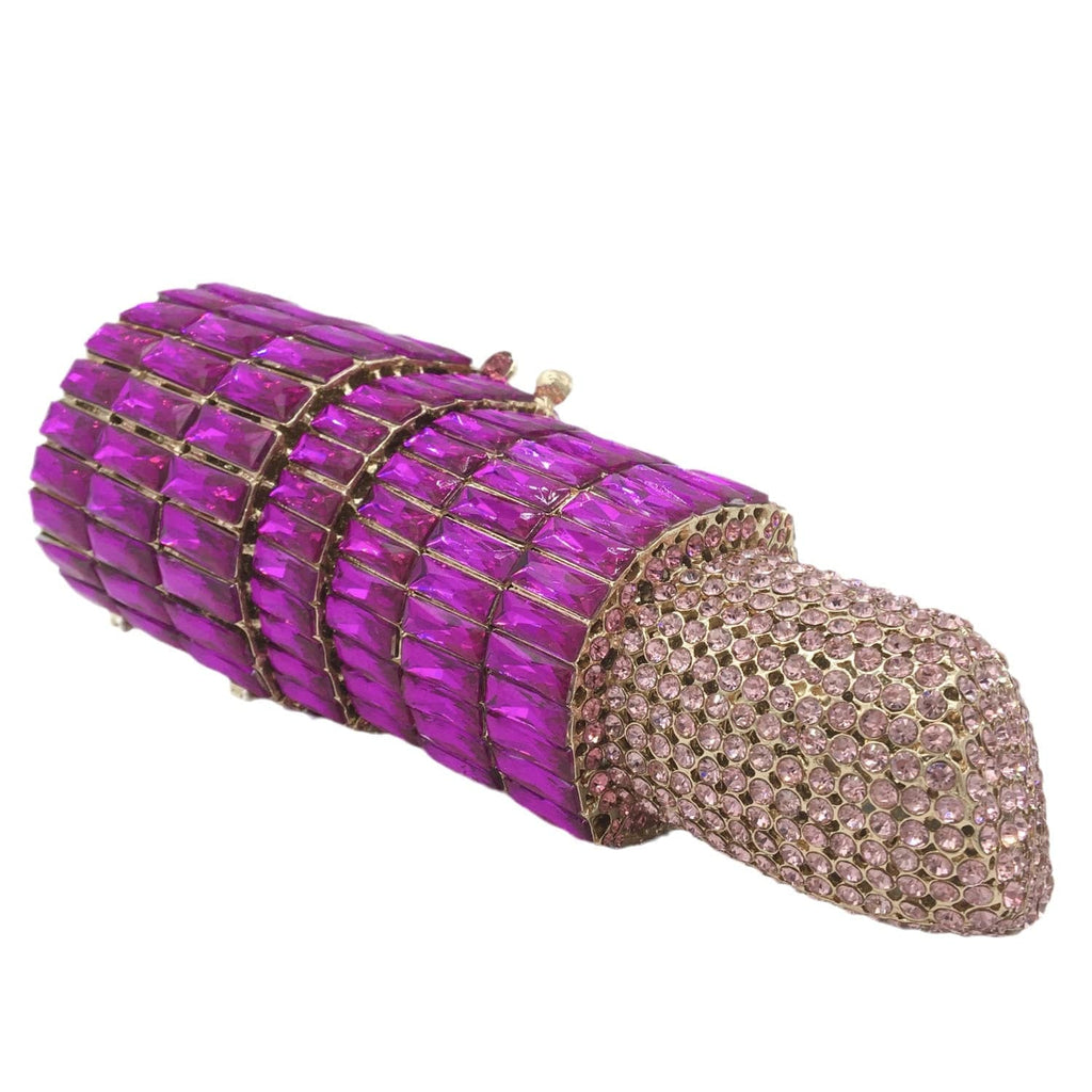 Lipstick Crystal Purse Rhinestone Clutch Evening Handbag - - Luxury bags by WAAMII