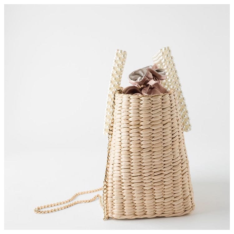 Lona Summer Pearl Straw Top Handle Beach Bag - - Luxury bags by WAAMII