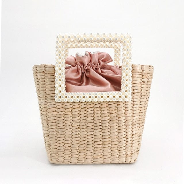 Lona Summer Pearl Straw Top Handle Beach Bag - - Luxury bags by WAAMII