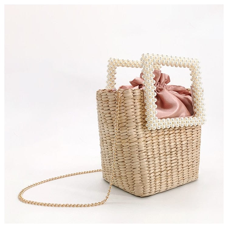 Lona Summer Pearl Straw Top Handle Beach Bag - - Luxury bags by WAAMII