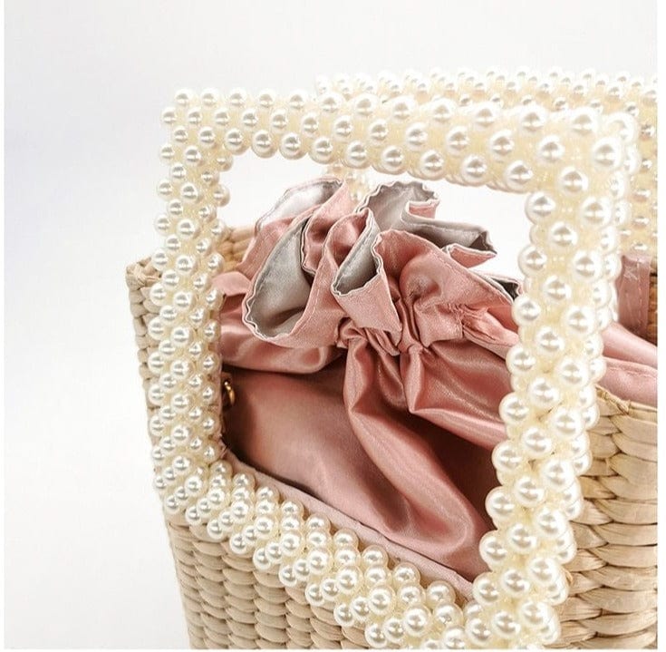 Lona Summer Pearl Straw Top Handle Beach Bag - - Luxury bags by WAAMII