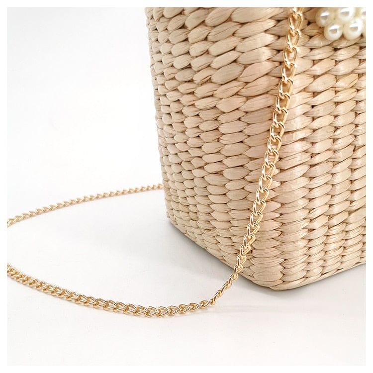 Lona Summer Pearl Straw Top Handle Beach Bag - - Luxury bags by WAAMII