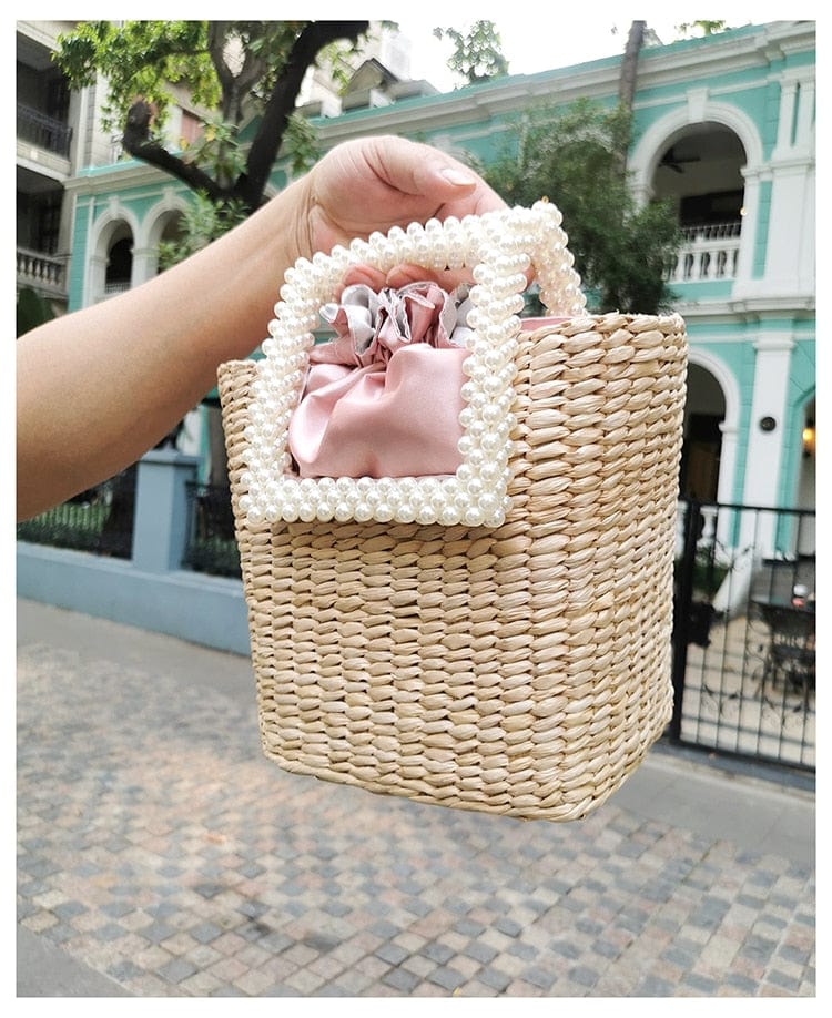 Lona Summer Pearl Straw Top Handle Beach Bag - - Luxury bags by WAAMII
