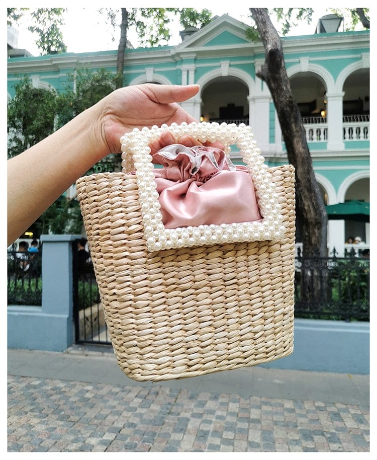 Lona Summer Pearl Straw Top Handle Beach Bag - - Luxury bags by WAAMII