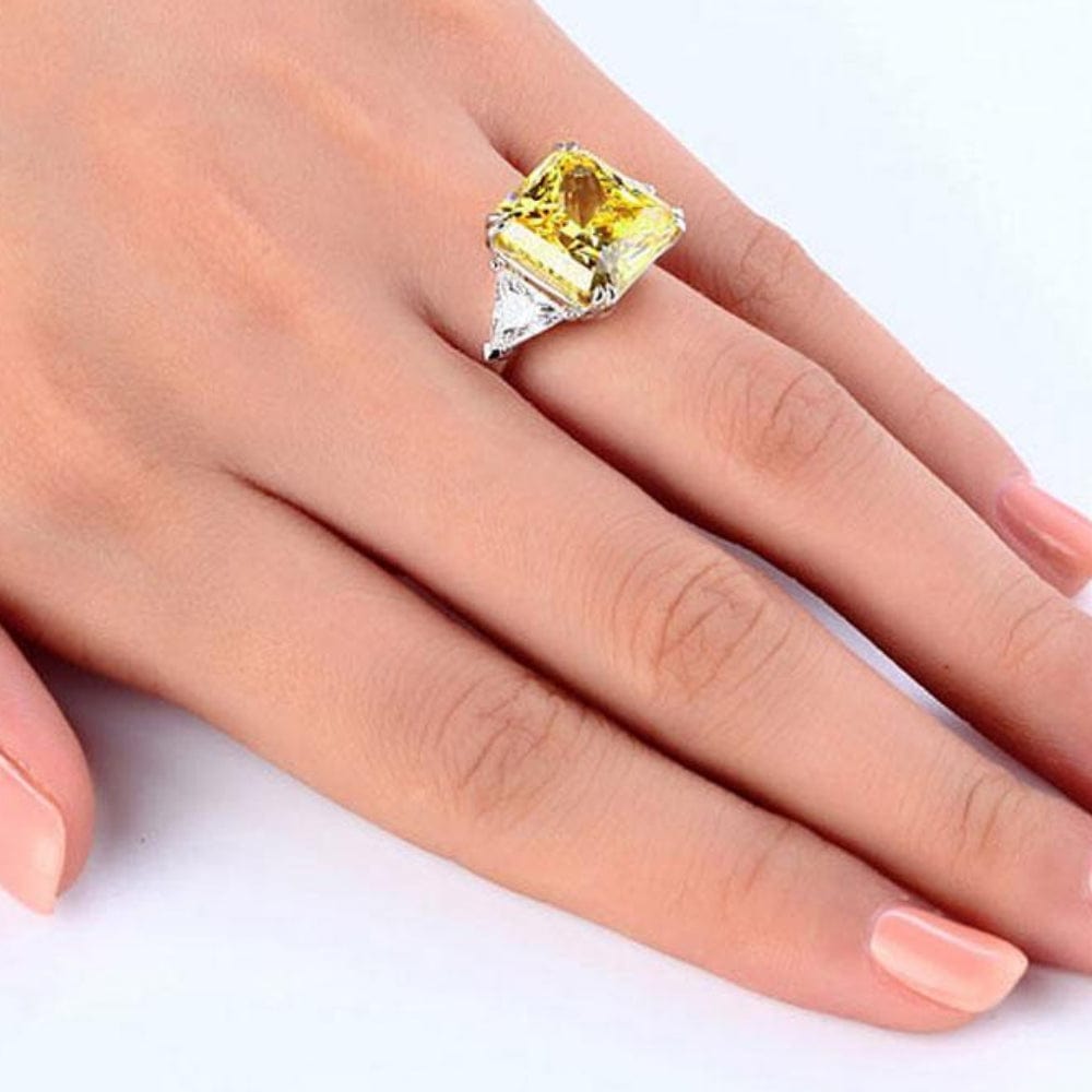 925 Sterling Silver Three-Stone Yellow Canary Created Diamante Ring - - Luxury Jewelry by WAAMII