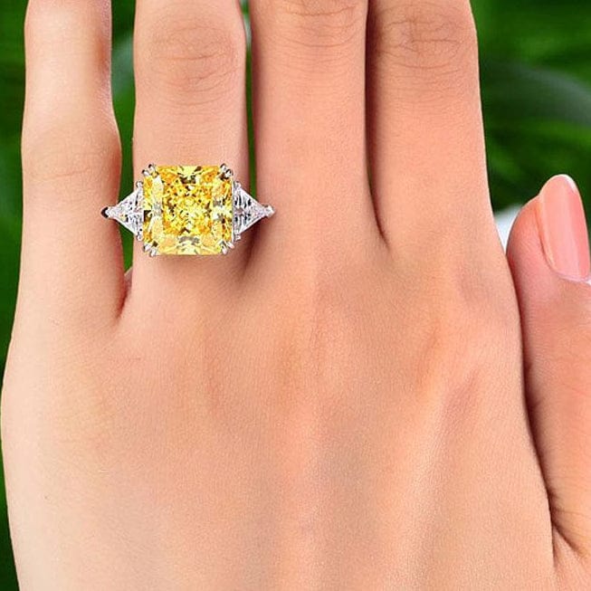 925 Sterling Silver Three-Stone Yellow Canary Created Diamante Ring - - Luxury Jewelry by WAAMII