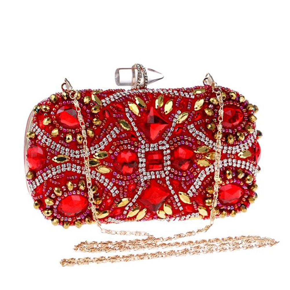 Luxury Beaded Crystal Rhinestone Evening Bag Red Clutch Bag - - Luxury bags by WAAMII