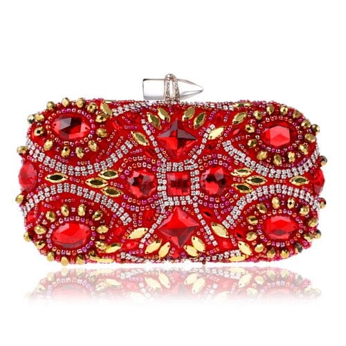 Luxury Beaded Crystal Rhinestone Evening Bag Red Clutch Bag - red - Luxury bags by WAAMII