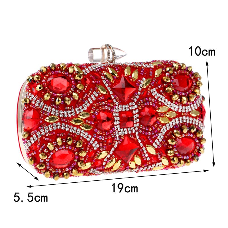Luxury Beaded Crystal Rhinestone Evening Bag Red Clutch Bag - - Luxury bags by WAAMII