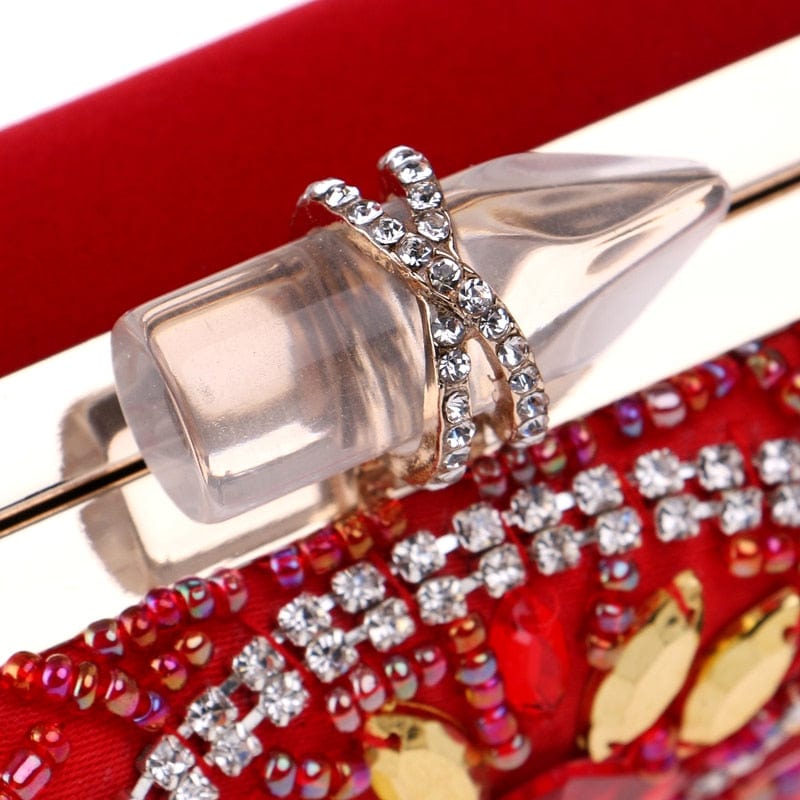 Luxury Beaded Crystal Rhinestone Evening Bag Red Clutch Bag - - Luxury bags by WAAMII