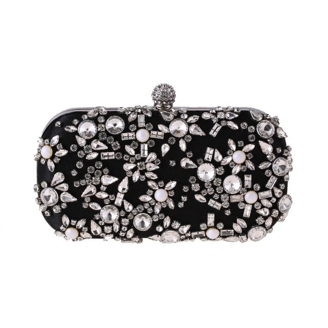 Luxury Crystal Diamante Beaded Clutch Bag-Silver/Apricot - Black - Luxury bags by WAAMII