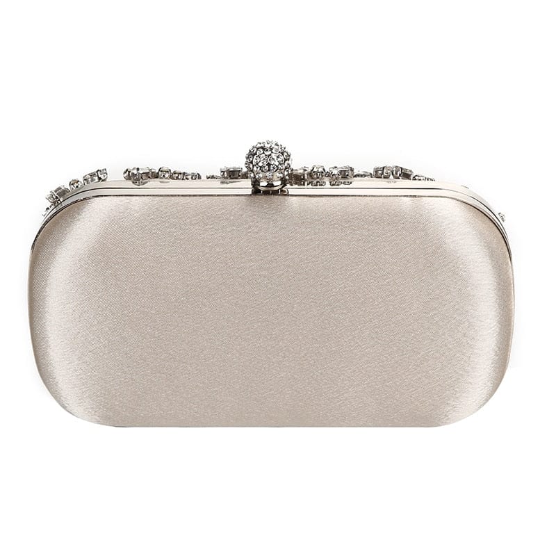 Luxury Crystal Diamante Beaded Clutch Bag-Silver/Apricot - - Luxury bags by WAAMII