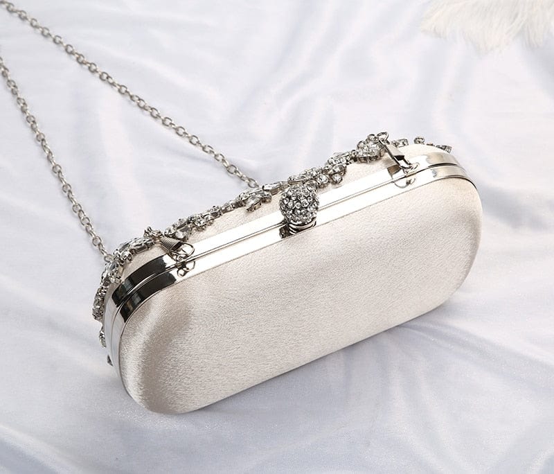 Luxury Crystal Diamante Beaded Clutch Bag-Silver/Apricot - - Luxury bags by WAAMII