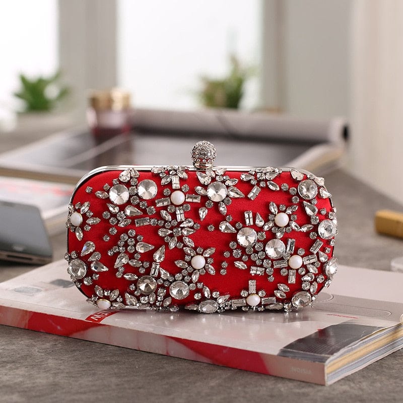 Luxury Crystal Diamante Beaded Clutch Bag-Silver/Apricot - - Luxury bags by WAAMII
