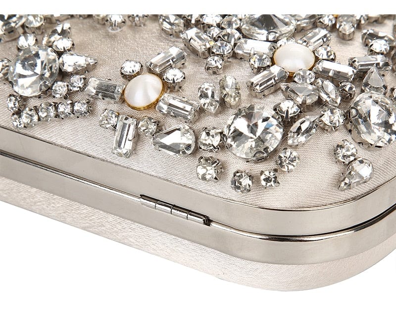 Luxury Crystal Diamante Beaded Clutch Bag-Silver/Apricot - - Luxury bags by WAAMII