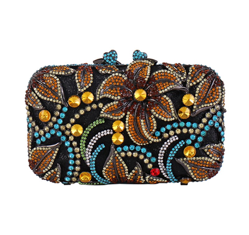 Luxury Lily Flower Diamante Clutch Evening Purse - Blue - Luxury bags by WAAMII