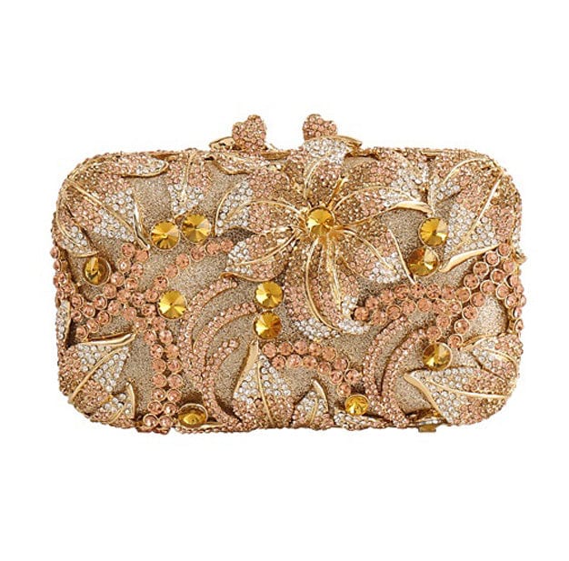 Luxury Lily Flower Diamante Clutch Evening Purse - Champaign - Luxury bags by WAAMII