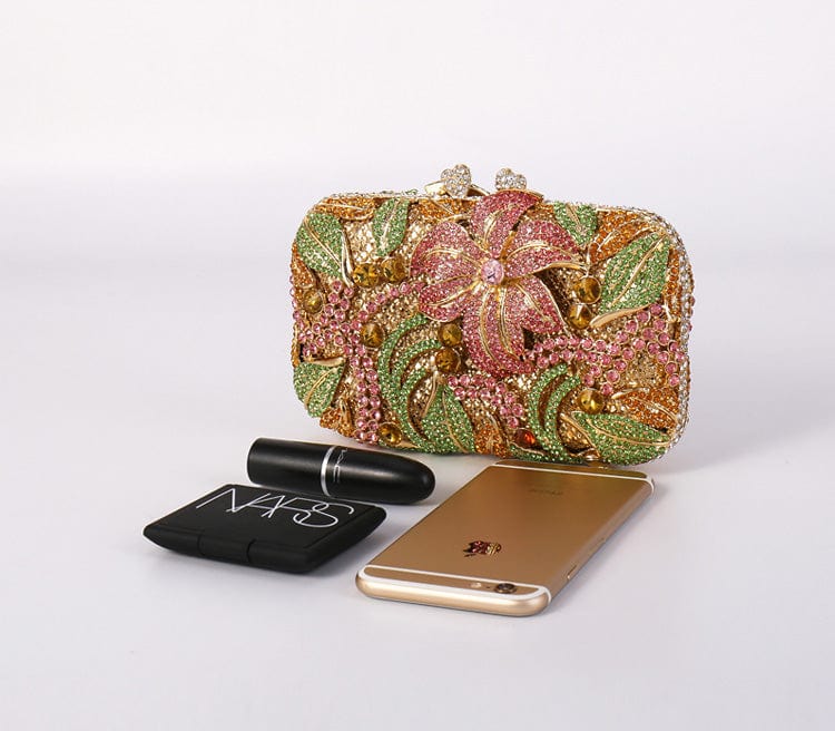 Luxury Lily Flower Diamante Clutch Evening Purse - - Luxury bags by WAAMII