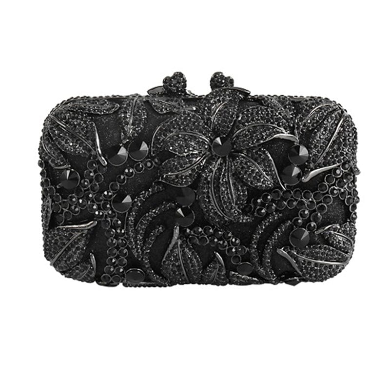 Luxury Lily Flower Diamante Clutch Evening Purse - Black - Luxury bags by WAAMII