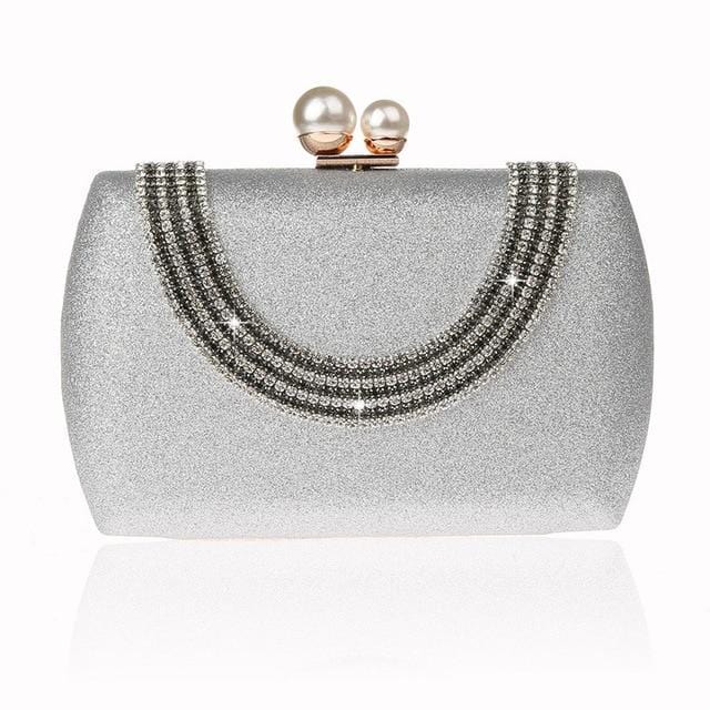 Luxury Pearl Clasp Glittery Crystal Rhinestone Clutch - Silver - Luxury bags by WAAMII
