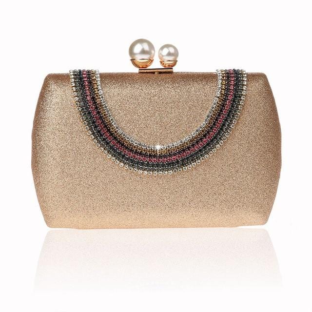 Luxury Pearl Clasp Glittery Crystal Rhinestone Clutch - Gold - Luxury bags by WAAMII