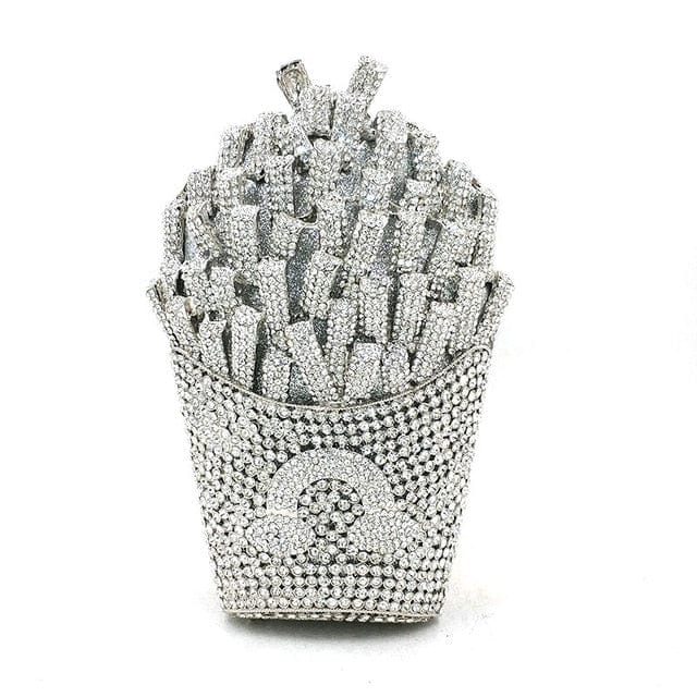 Luxury Rhinestone French Fries Evening Clutch - Color 5 silver - Luxury bags by WAAMII