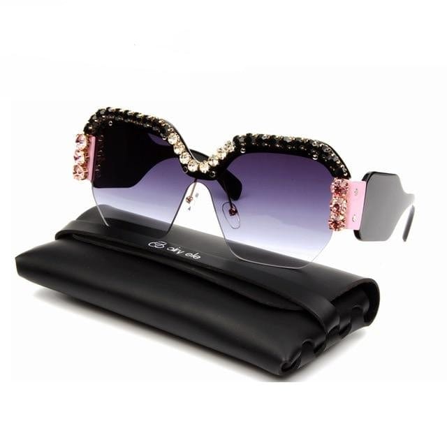 Luxury Rimless Sunglasses Oversized Rhinestone Sunglasses Big Frame Shades Accessories WAAMII gray  