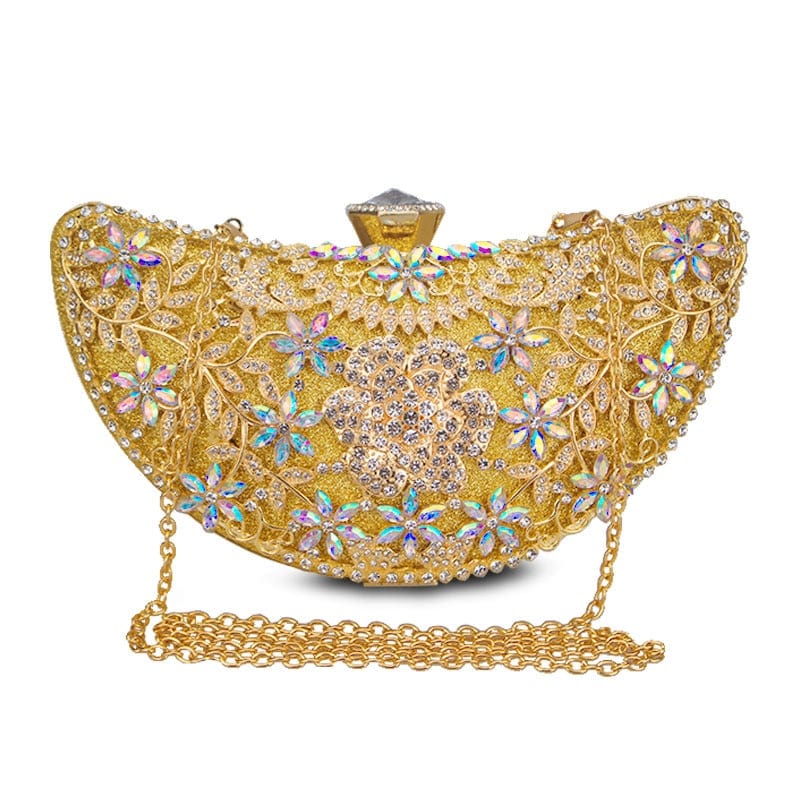 Luxury Sequined Hollow Out Crystal Moon Fashion Clutch - gold - Luxury bags by WAAMII