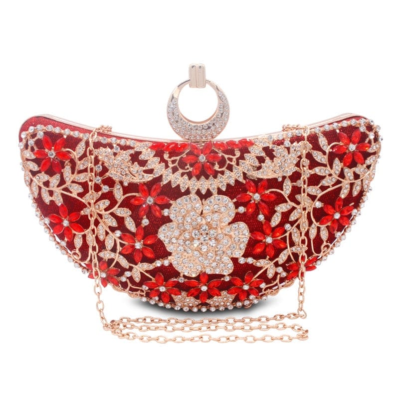 Luxury Sequined Hollow Out Crystal Moon Fashion Clutch - Red - Luxury bags by WAAMII