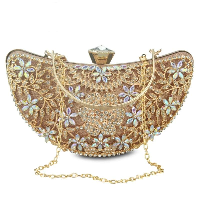 Luxury Sequined Hollow Out Crystal Moon Fashion Clutch - champagne - Luxury bags by WAAMII