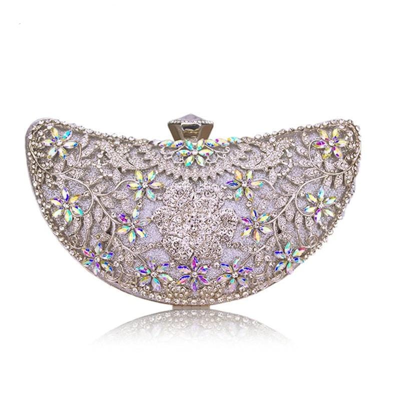 Luxury Sequined Hollow Out Crystal Moon Fashion Clutch - silver - Luxury bags by WAAMII