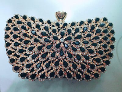 Metallic Blue Diamante Clutch - Black - Luxury bags by WAAMII
