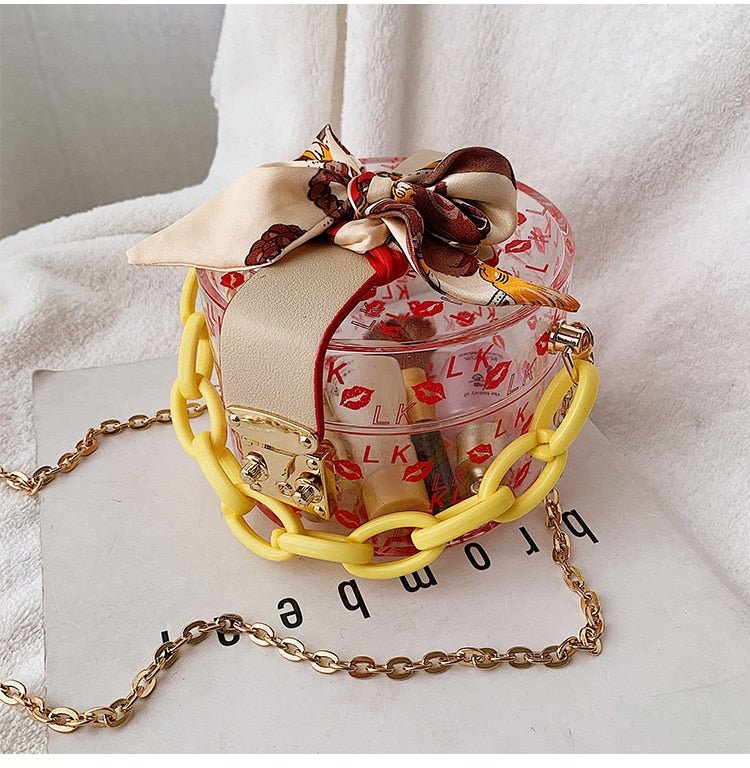 Mini Round Transparent Jelly Bag Silk Scarf Clutch bags WAAMII
