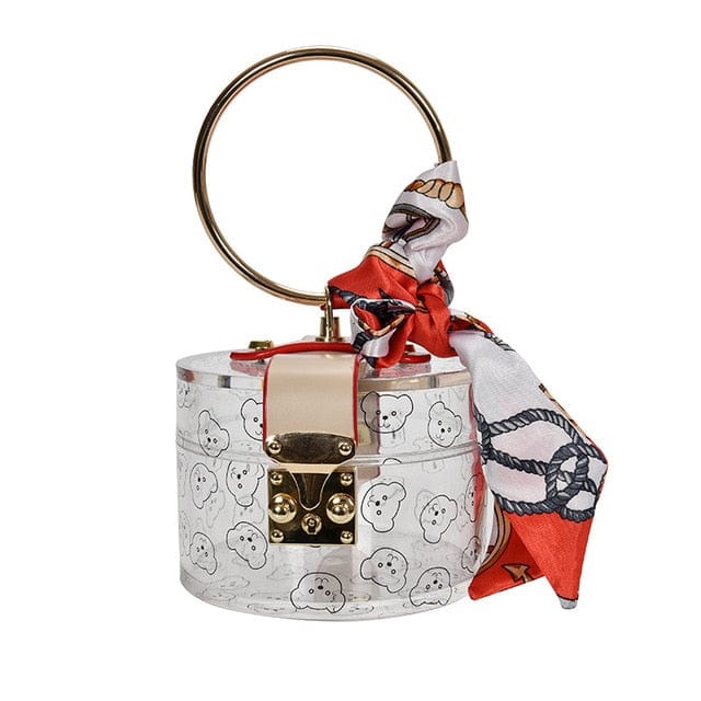 Mini Round Transparent Jelly Bag Silk Scarf Clutch - black Little bear 12x12x9 cm - Luxury bags by WAAMII