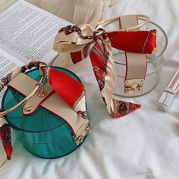 Mini Round Transparent Jelly Bag Silk Scarf Clutch - - Luxury bags by WAAMII
