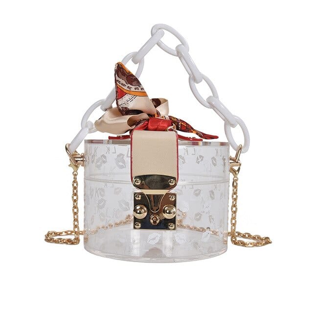 Mini Round Transparent Jelly Bag Silk Scarf Clutch - lip white 12x12x9 cm - Luxury bags by WAAMII