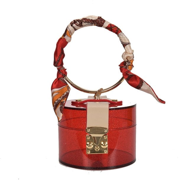 Mini Round Transparent Jelly Bag Silk Scarf Clutch - red 12x12x9 cm - Luxury bags by WAAMII