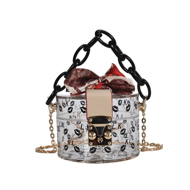 Mini Round Transparent Jelly Bag Silk Scarf Clutch - lip black 12x12x9 cm - Luxury bags by WAAMII