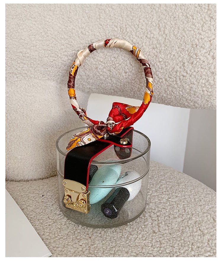 Mini Round Transparent Jelly Bag Silk Scarf Clutch bags WAAMII