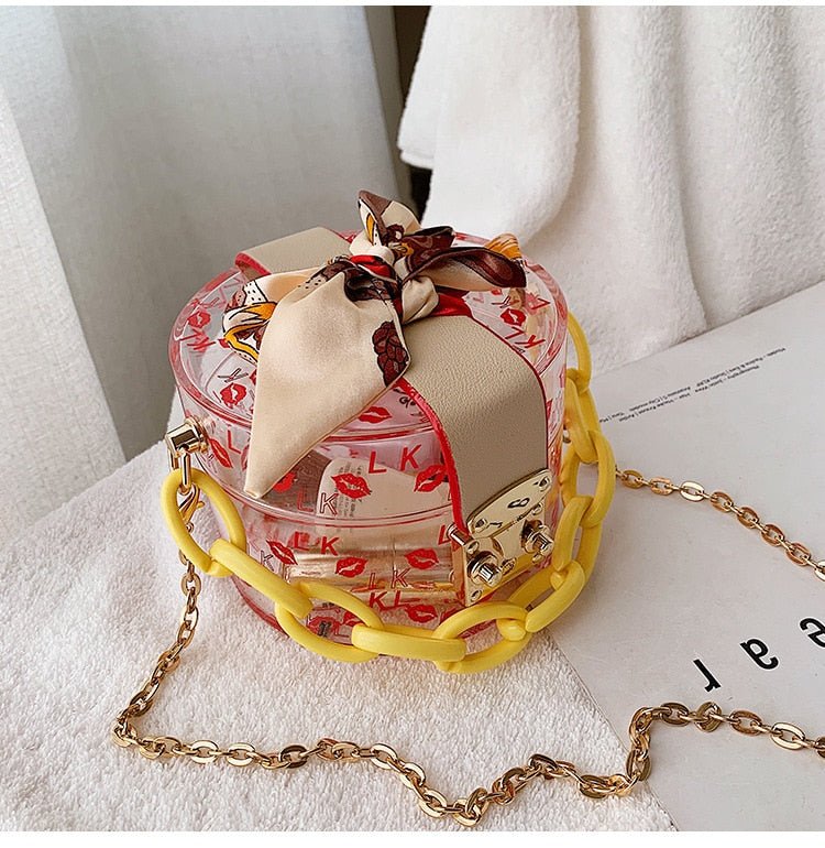 Mini Round Transparent Jelly Bag Silk Scarf Clutch bags WAAMII
