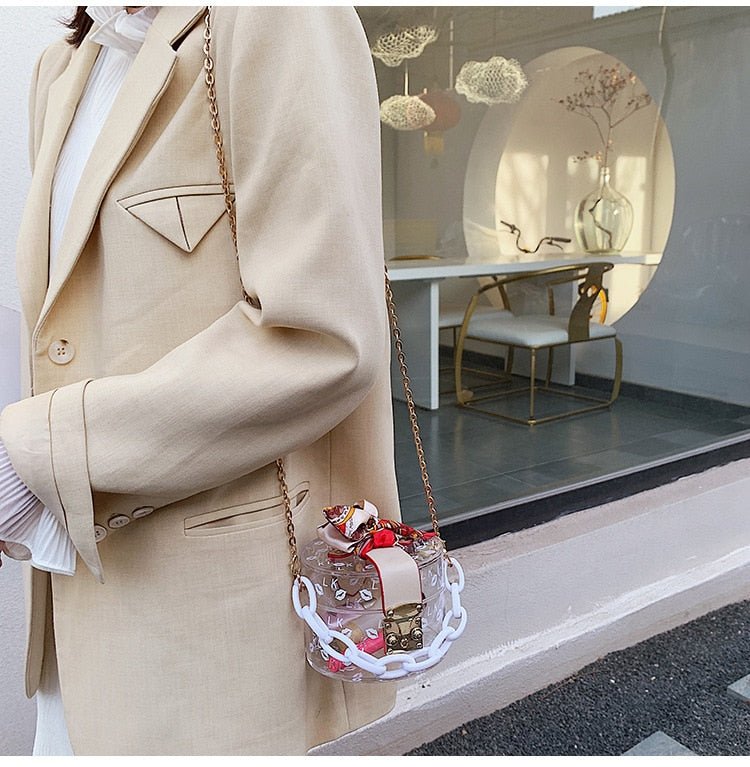 Mini Round Transparent Jelly Bag Silk Scarf Clutch bags WAAMII