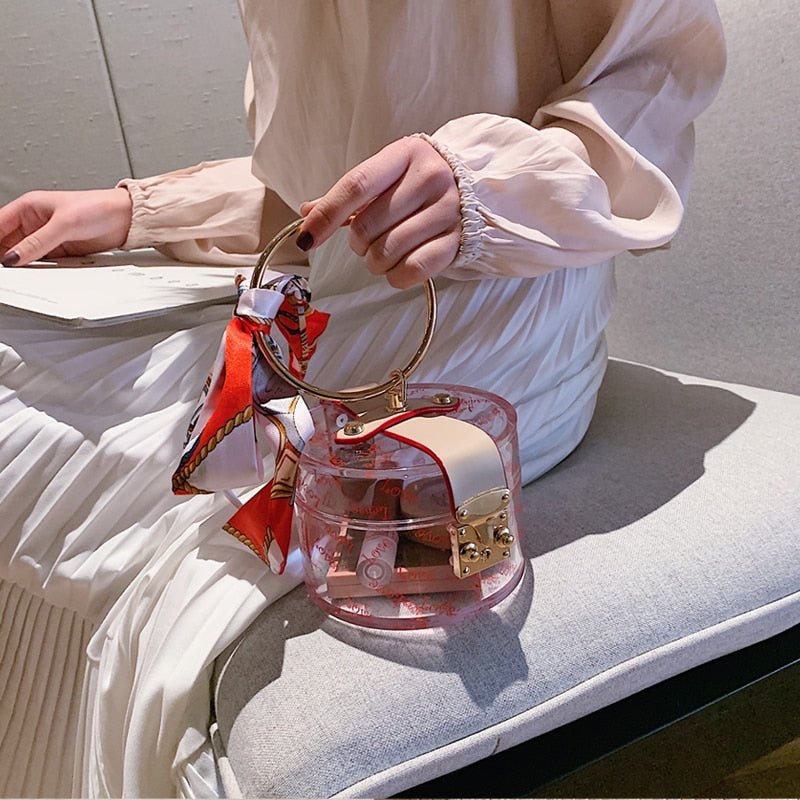 Mini Round Transparent Jelly Bag Silk Scarf Clutch bags WAAMII   