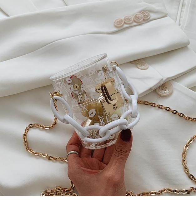 Mini Round Transparent Jelly Bag Silk Scarf Clutch - lip white s size 12x12x9 cm - Luxury bags by WAAMII
